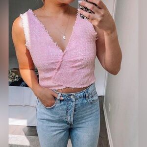 NWOT ZARA pink textured crop top - size large